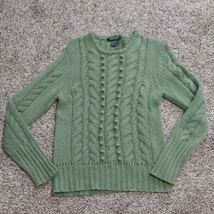 VTG Mariele Waithe Pure Cashmere Sweater Green Cable Knit Women's Size M